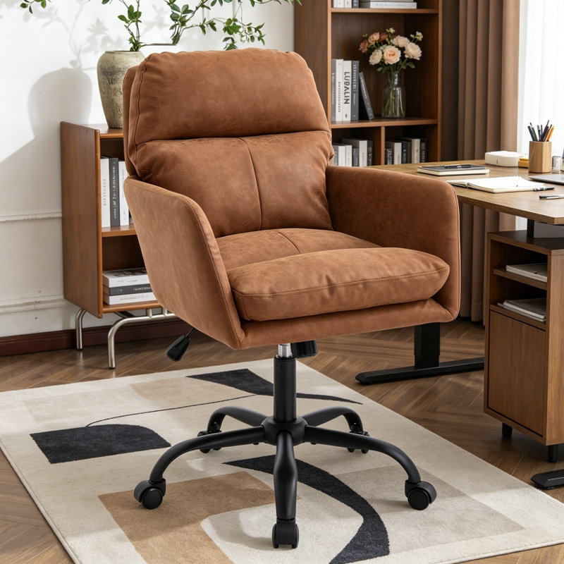 Task Chair Height Adjustable Leather Office Chair, Brown