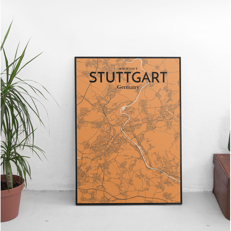 Stuttgart City Map 1 Piece Wall Art, 43.2cm H x 27.9cm W x 0.13cm D