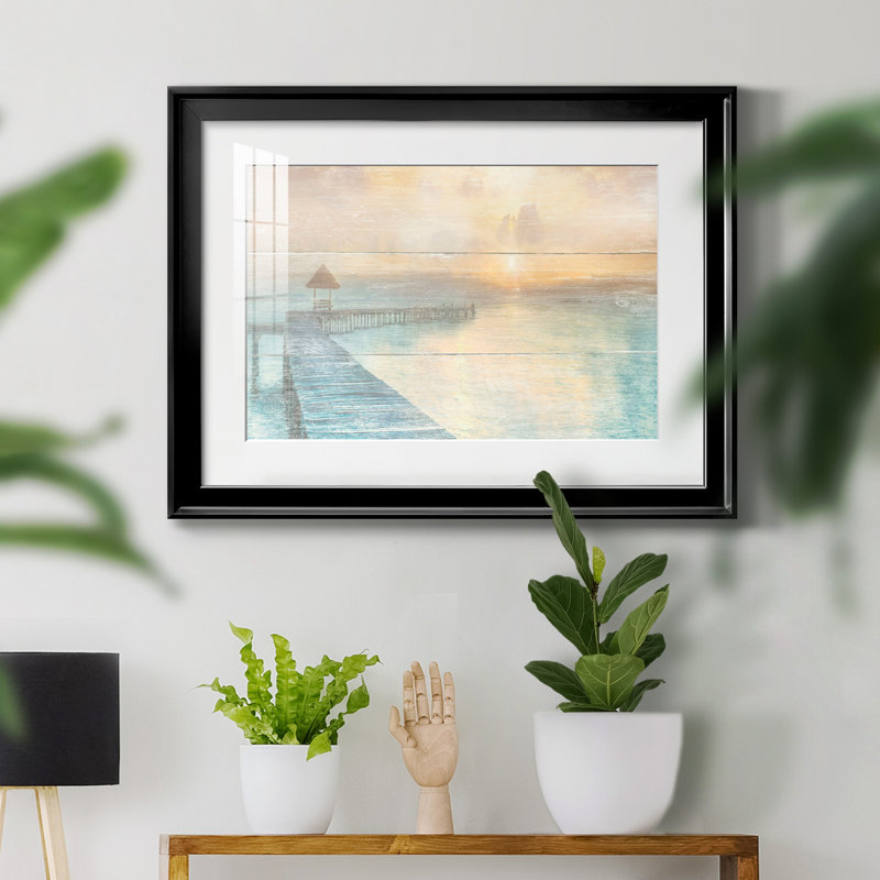 «Gather at the Beach» - Peinture encadrée, Cadre noir, H 22,5 po x l 30,5 po x P 1,5 po