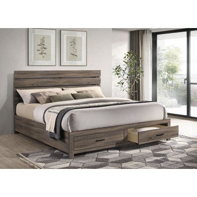 Axat Wood Eastern King Storage Panel Bed Barrel Oak