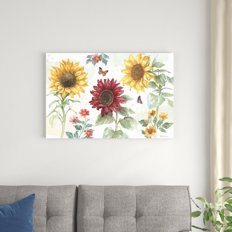 «Sunflower Splendor IV» par - peinture sur toile tendue, H 24 po x l 36 po