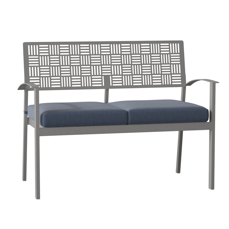 New Century Outdoor Bench, Pewter, Canvas Heather Beige Sunbrella® Canvas