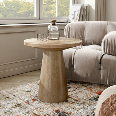 Round Solid Wood Base End Table