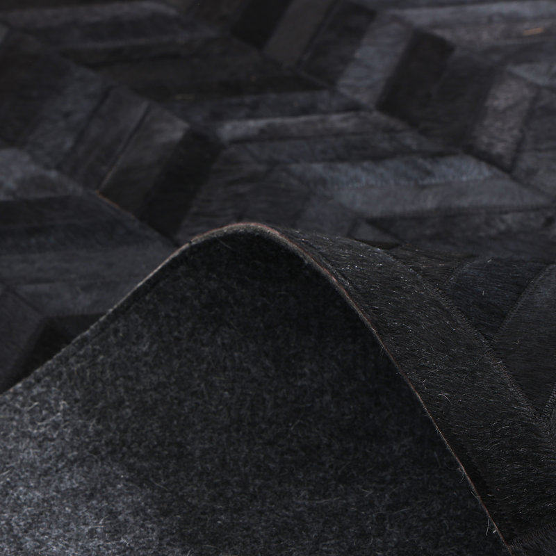 Meir Leather Chevron Area Rug, Black, Rectangle 10' x 14'