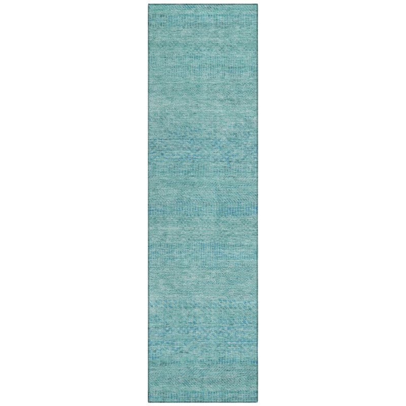 Tapis turquoise intérieur / extérieur lavable à la machine Claudian ACN1634, Tapis de couloir 2 pi 3 po x 7 pi 6 po