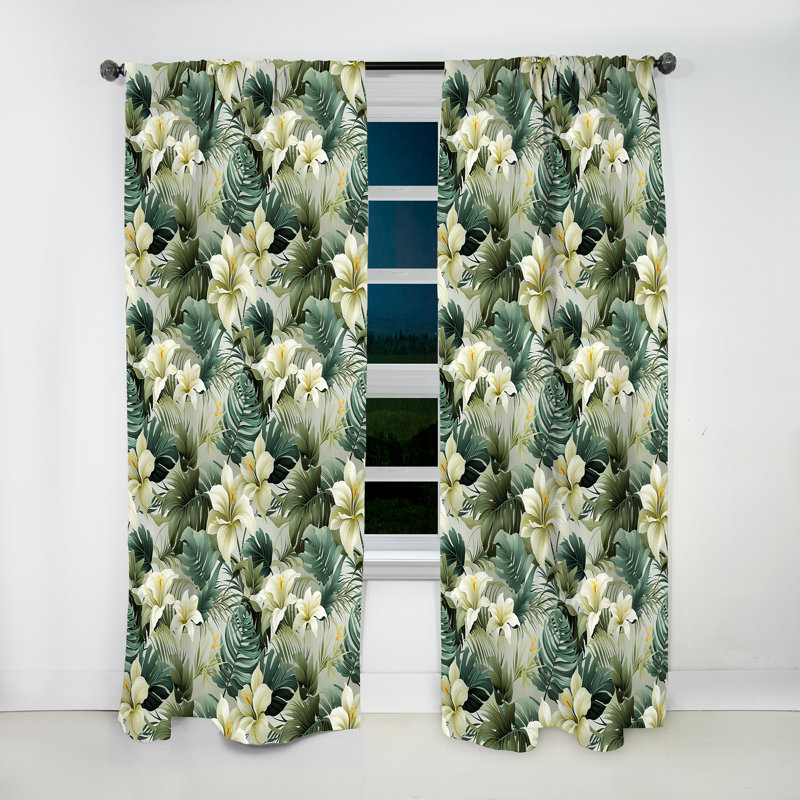 Motif tropical Subdued - rideau en velours tropical - obscurcissant - 1 panneau, L 52 po x L 95 po