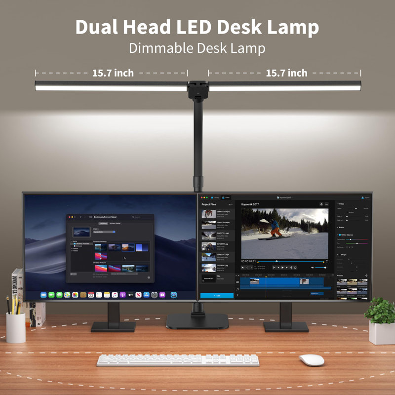 Desk Lamp Architect Task Dual Head Modern Flexible Gooseneck Tall Dimmable Light For Home Office, 5 Color Modes,Remote Control, 1500Lm 24W Extra Bright Lighting