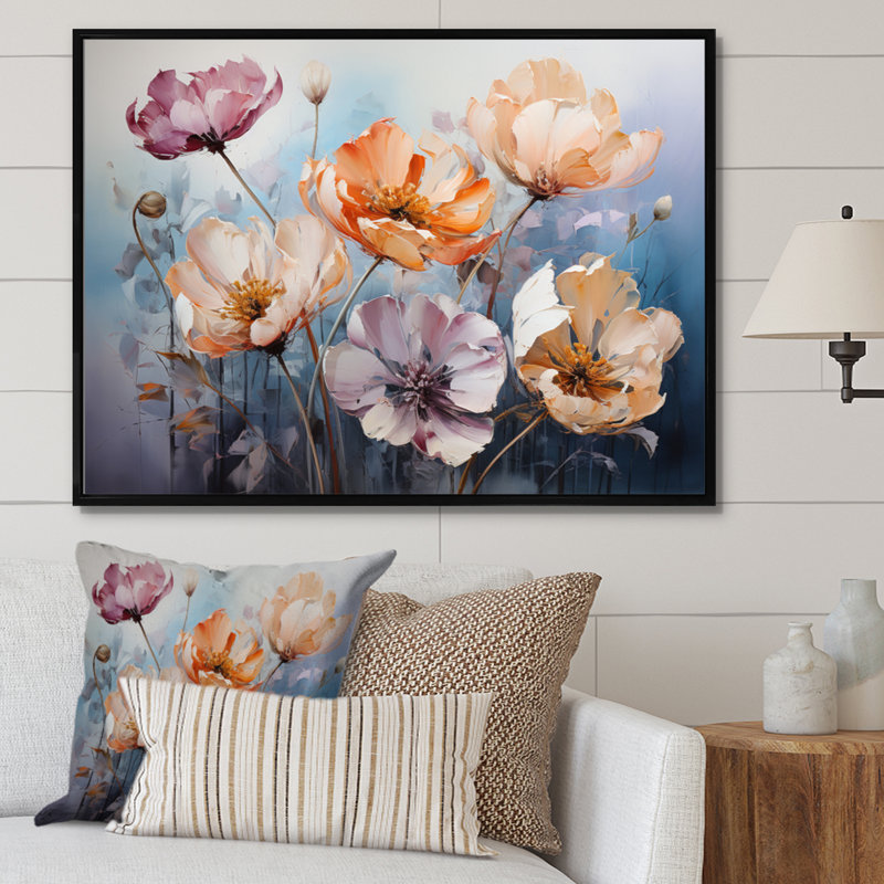 Mauve tulipes mauves - impression, Cadre flottant noir, H 34 po x l 44 po x P 1,5 po