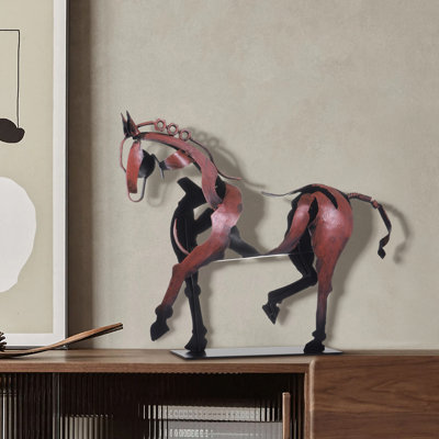 Alcott Hill® Handmade Metal Horse Statue Sculpture Décor for Horse Lovers Gifts