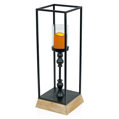 Lanterne en métal et verre avec bougie DEL