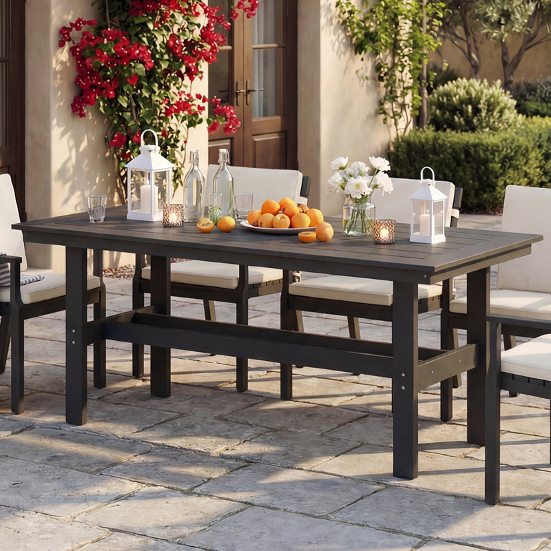  HDPE Outdoor Dining Table With 2" Umbrella Hole (Chairs not included), Black