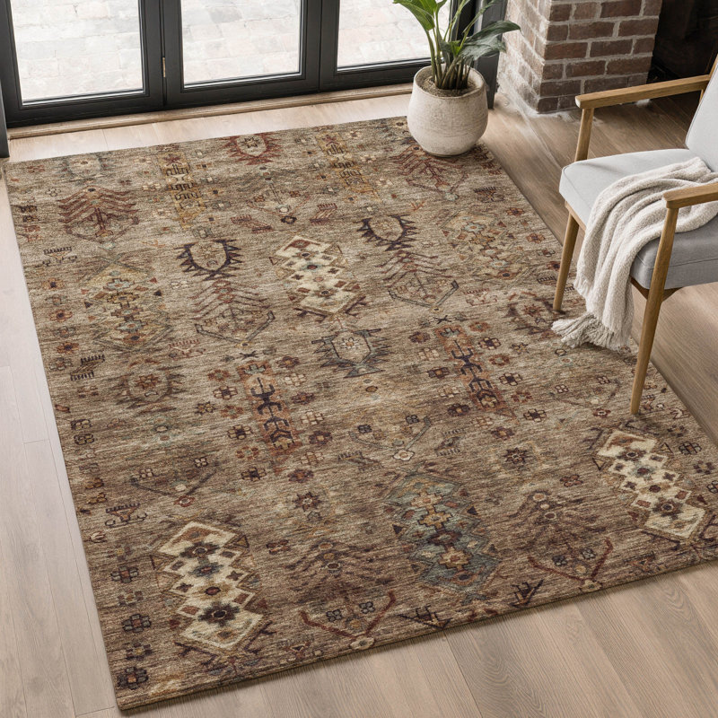 Premium Machine Washable Mayfield AMF2047 Global Rug, 10' x 14', Brown