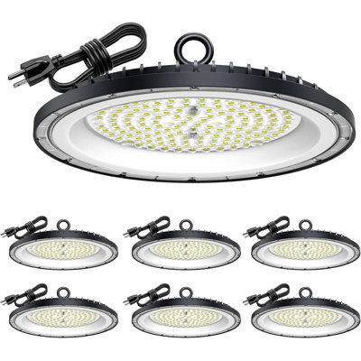 Paquet de 6 ampoules UFO à DEL haute baie 300W 45000LM 6000K IP65 avec cordon d'alimentation 5FT pour entrepôt