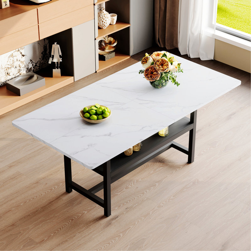Dining Table with Storage Shelf, White