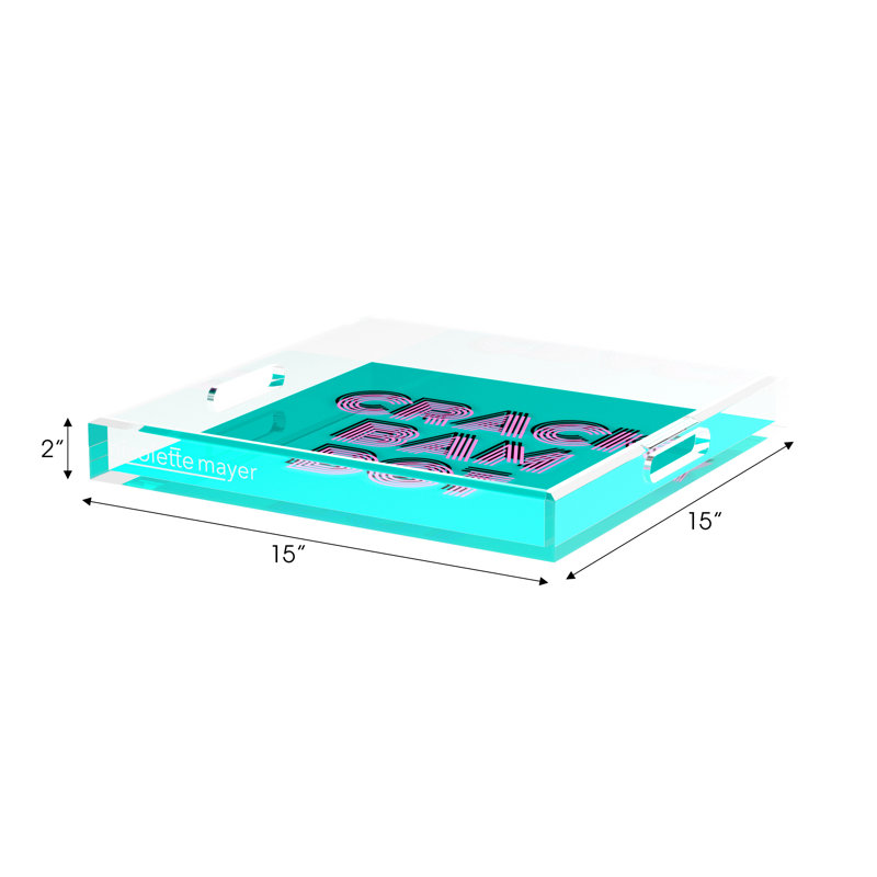 Decorative Tray, 2" H x 15" W x 15" D, Aqua/Pink