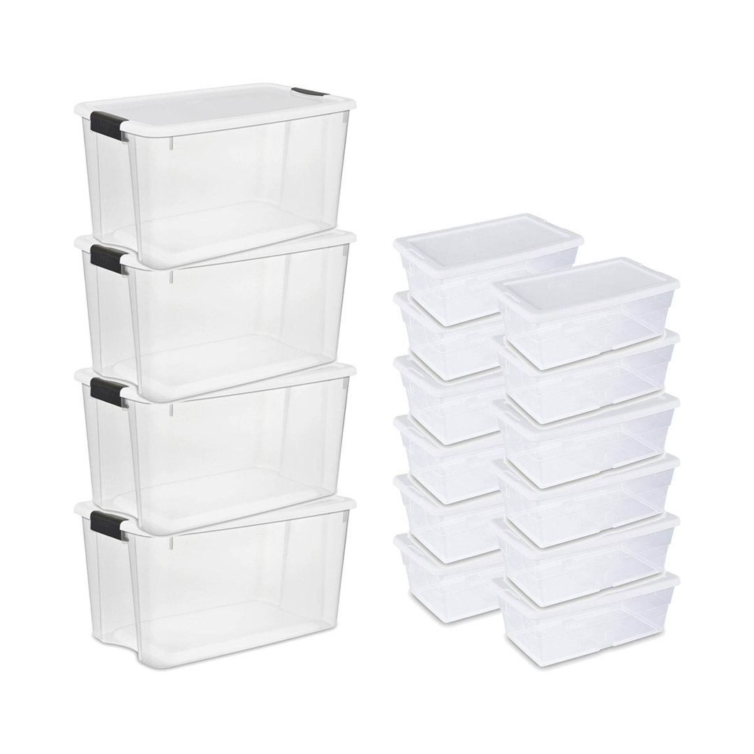 Sterilite 70 Quart Ultra Storage Container Box (4 Pack) & 6 Quart Tote (12 Pack) Sterilite