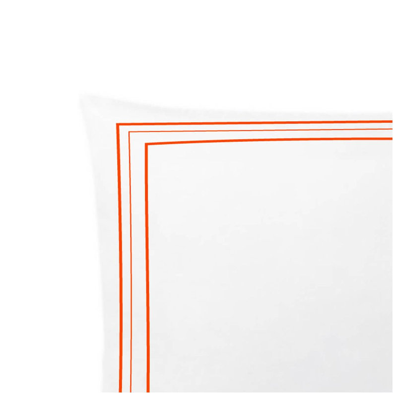 400TC Cotton Classic Embroidery Sateen Solid Euro Sham, White/Orange, 26"H x 26"W