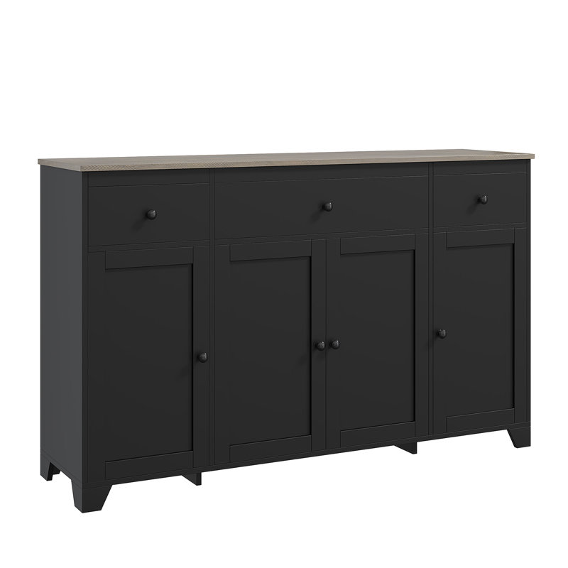 Grande armoire-buffet à 3 tiroirs et portes, Naturel/noir