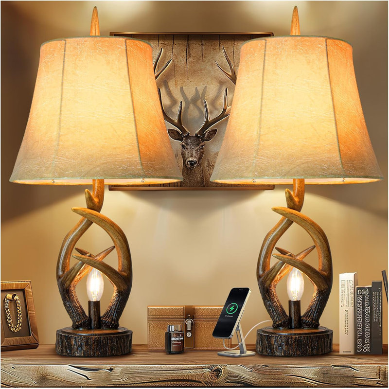 Ensemble de 2 lampes de chevet Rustic Farmhouse Antler