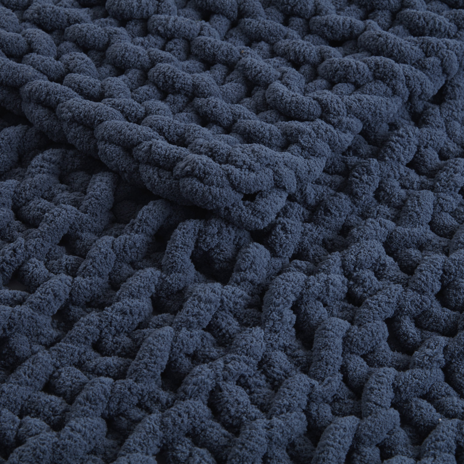 Chenille Chunky Knit Throw Blanket, Navy Blue