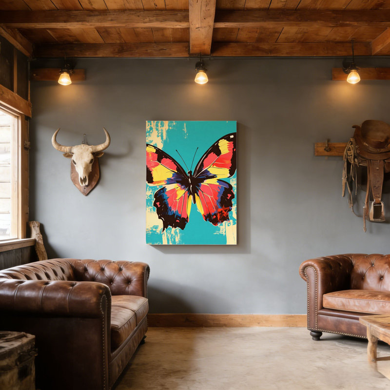 Papillon Pop Art, cadre en bois à l'arrière intégré, l 20 x L 30