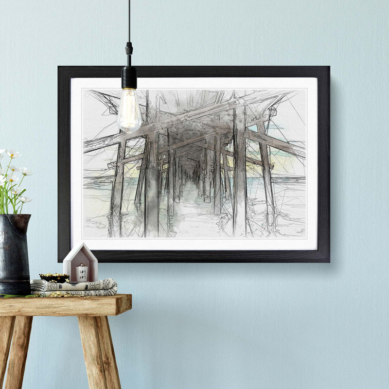 Under the Pier in Newport Beach in Abstract - Picture Frame Graphic Art Print, 27cm H x 36cm W x 2cm D, Black Framed