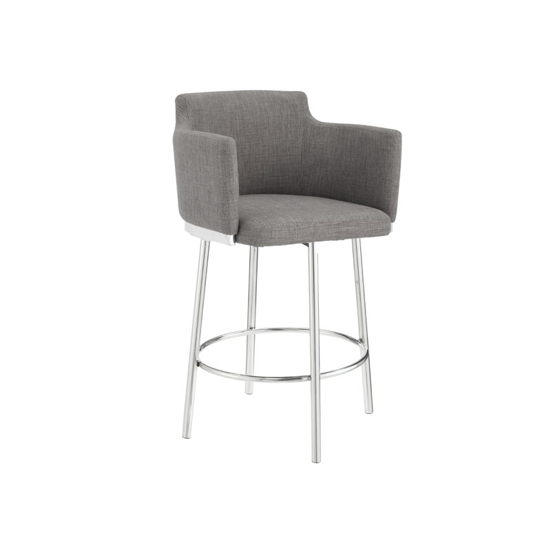 Gray Swivel Upholstered Counter Stool with Metal Frame