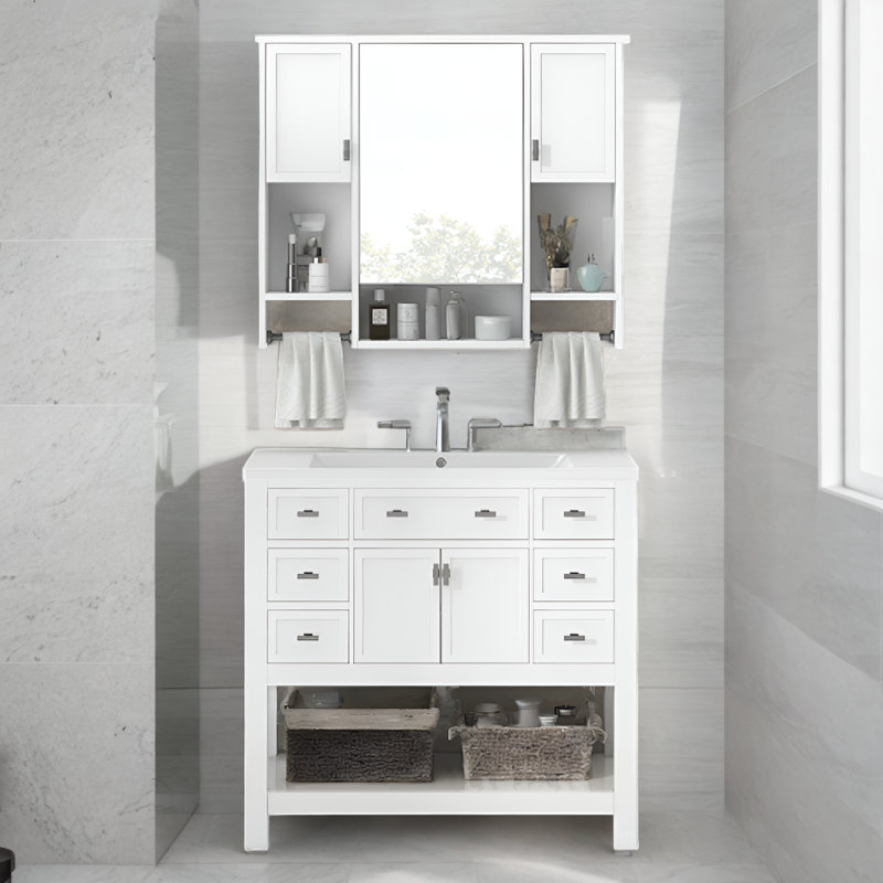 Ensemble de meuble-lavabo moderne 36 "avec lavabo supérieur, armoire à miroir avec barre à serviettes et beaucoup de rangement