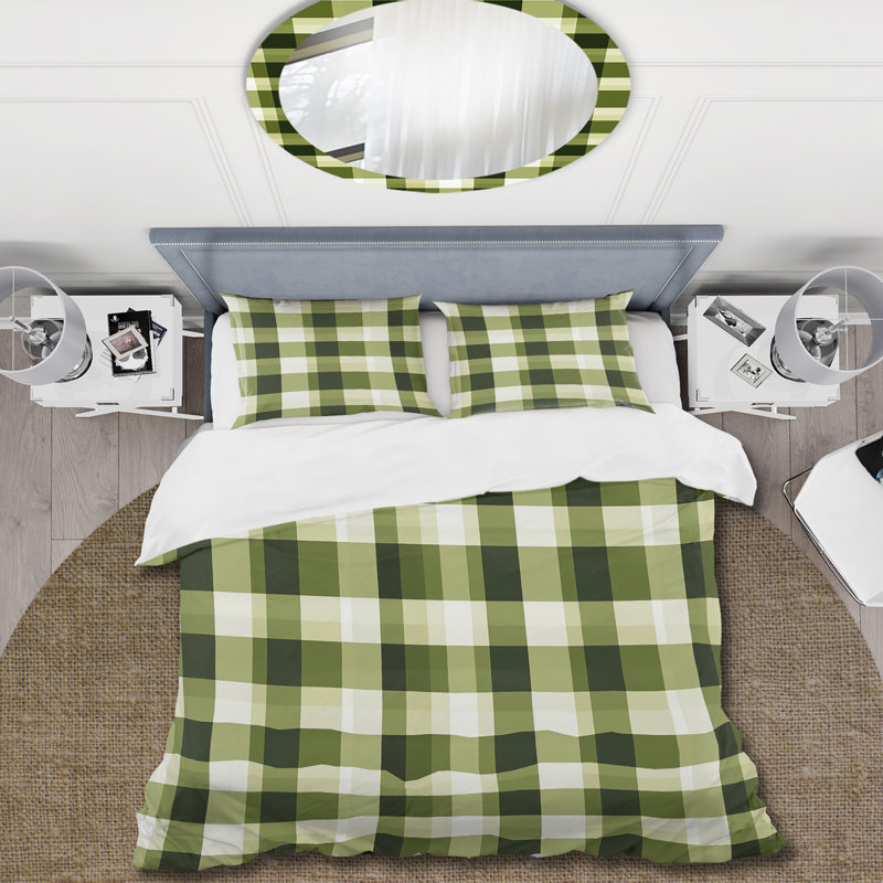 Ensemble de housse de couette à carreaux écossais UK Green Elegance, Housse de couette pour très grand lit et 2 très