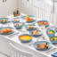 16-Piece Blue & Brown Rimmed Dinnerware Set for 4, Ceramic Plates & Pasta Bowls, Artistic Two-Tone Design-1513208709