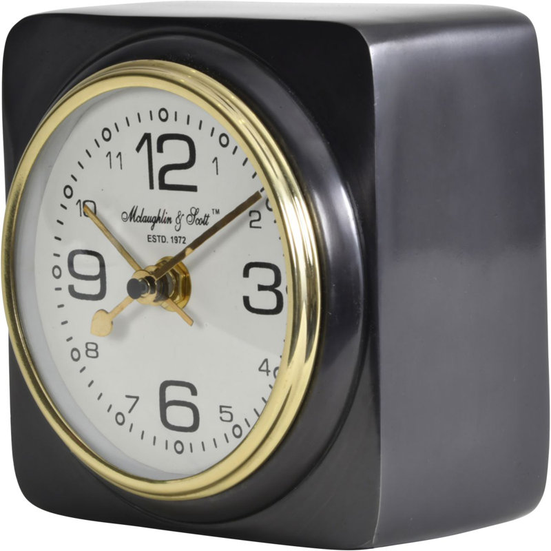 Ursine Analogue Aluminium Mechanical Tabletop Clock, Black/Gold