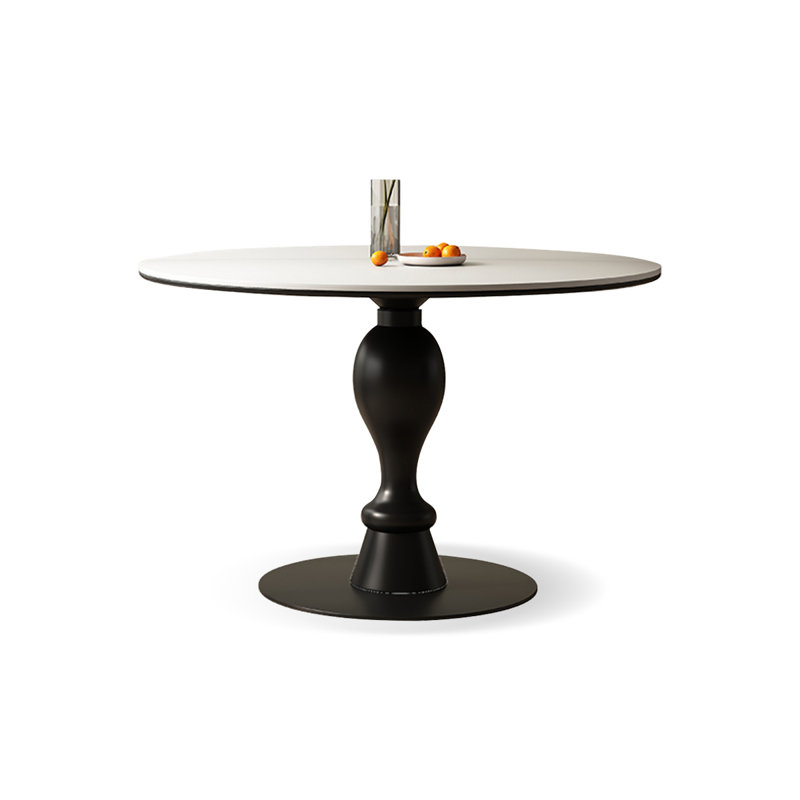 White Round Sintered Stone Dining table, 29.53"H x 43.31"L x 43.31"W, White, Black