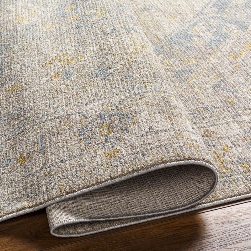 Don Oriental Machine Woven Polyester Area Rug in Gray/Beige/Gold, Rectangle 10' x 14'
