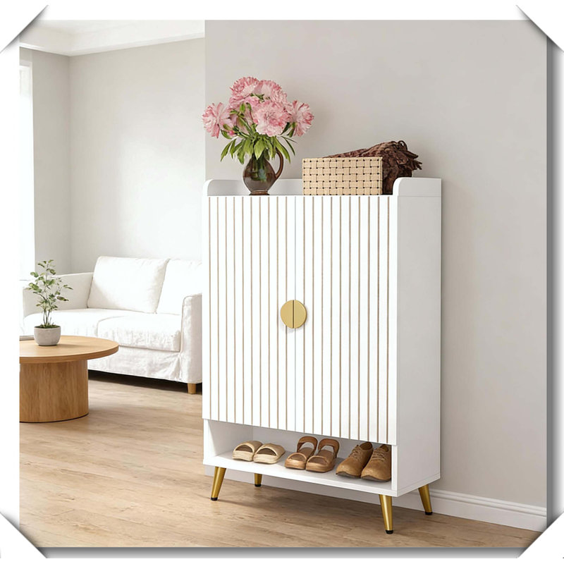 Armoire à chaussures moderne et spacieuse avec rangement pratique, Or, blanc