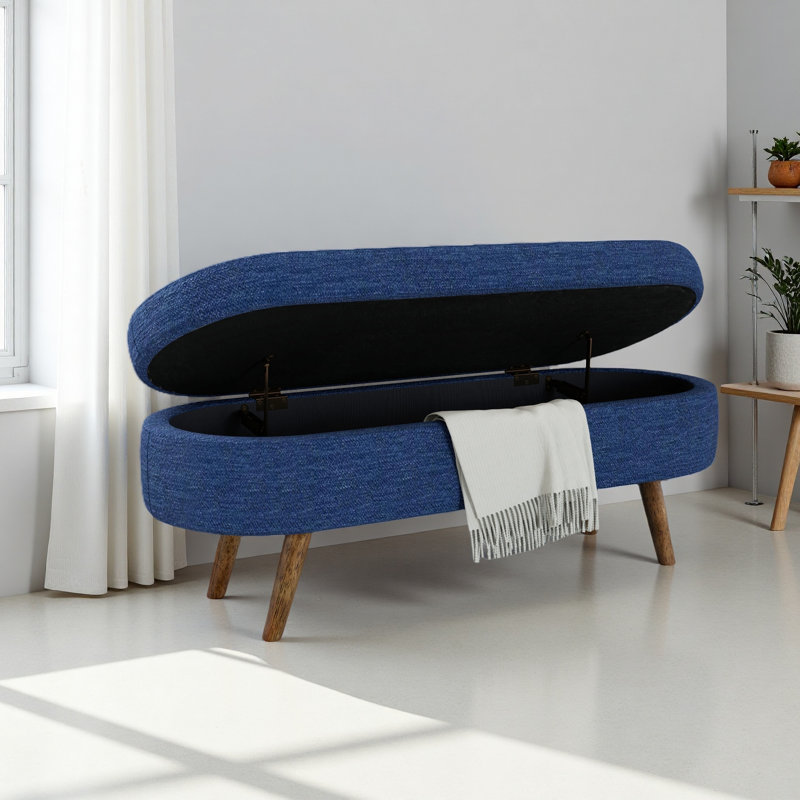 Ottoman Oval Storage Bench,Rubber Wood Legs, Green