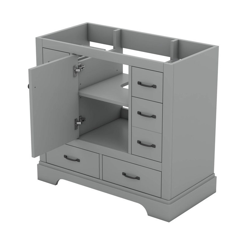 Modern 36" Bathroom Vanity, Six Drawers With Adjustable Shelf, Gray