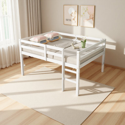 Full Rubber Wood Loft Bed With Ladder