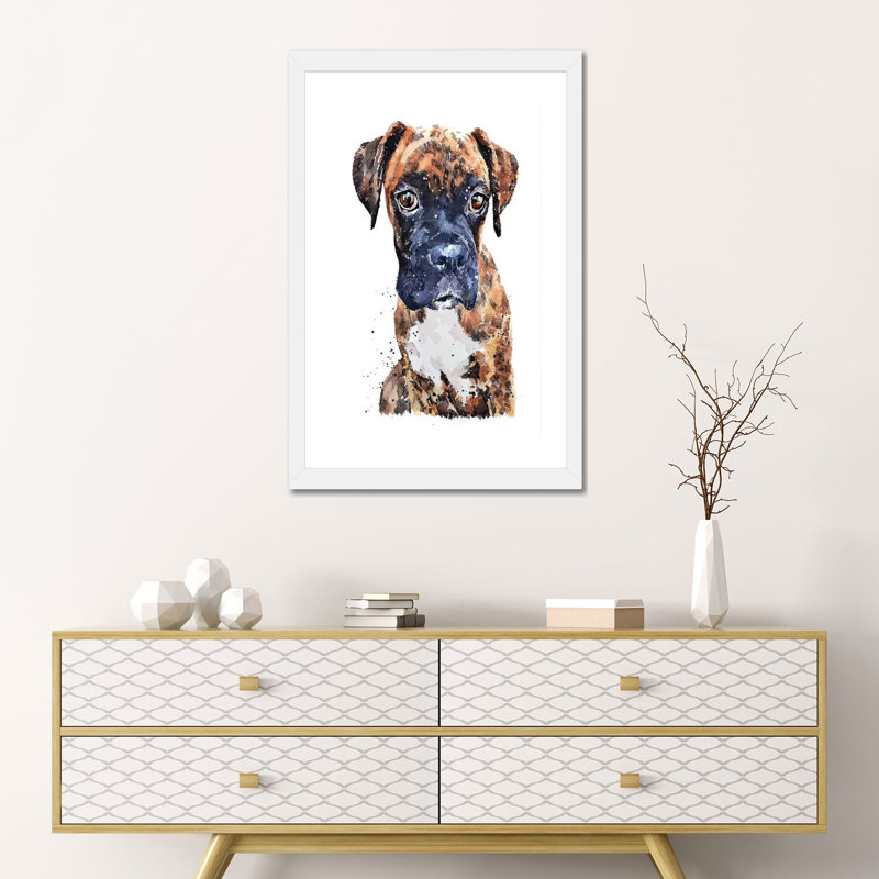 « Boxer Puppy PUP » par Edwatercolours-impression, H 24 po x l 16 po x P 1 po, Papier encadré blanc, Blanc
