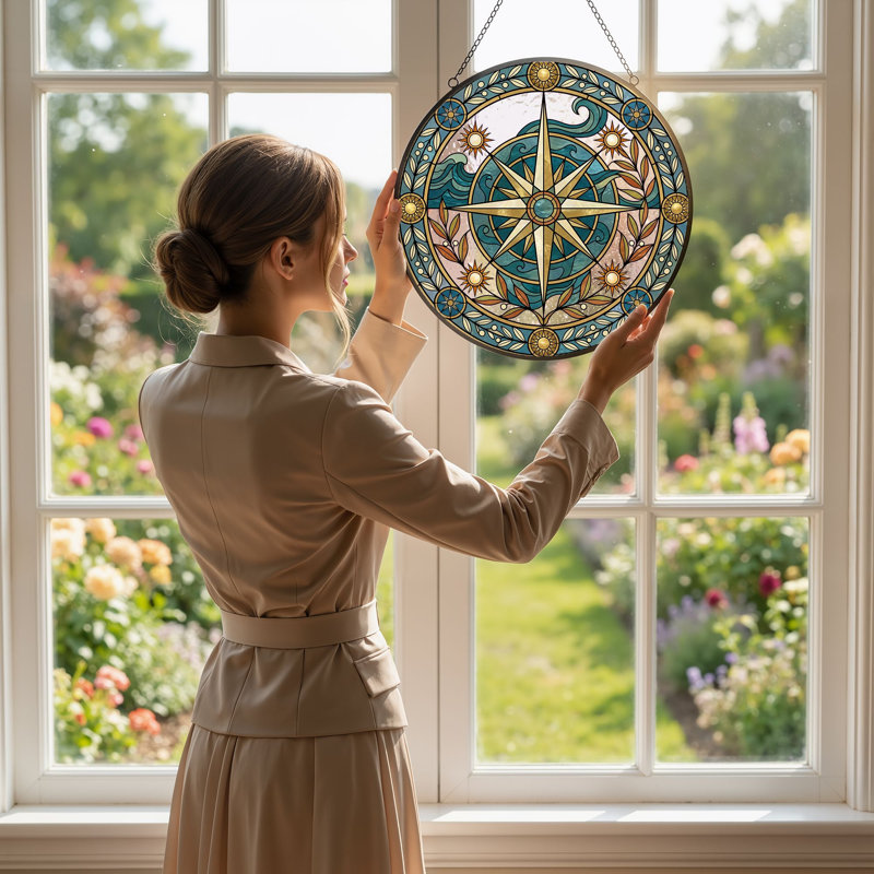 Panneau de vitrail Compass Rose, H 12 po, 12"H