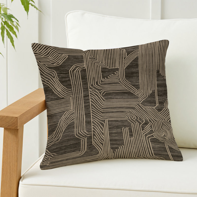 Coussin décoratif intérieur et extérieur ArtDeco, Carré 18 po, Brun géométrique 162
