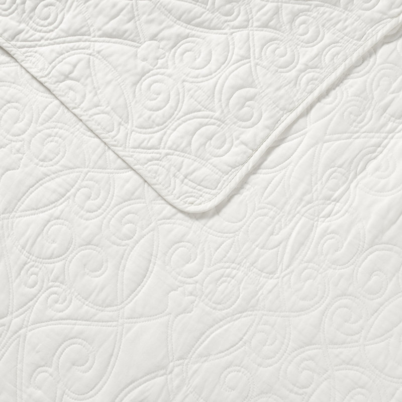 Laura Ashley Felicity Cotton Reversible Quilt Set, Full/Queen Quilt + 2 Standard Shams, White