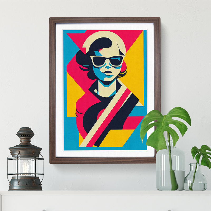 Pop Art Woman - Framed Print, 46cm H x 34cm W x 2cm D, Walnut Framed