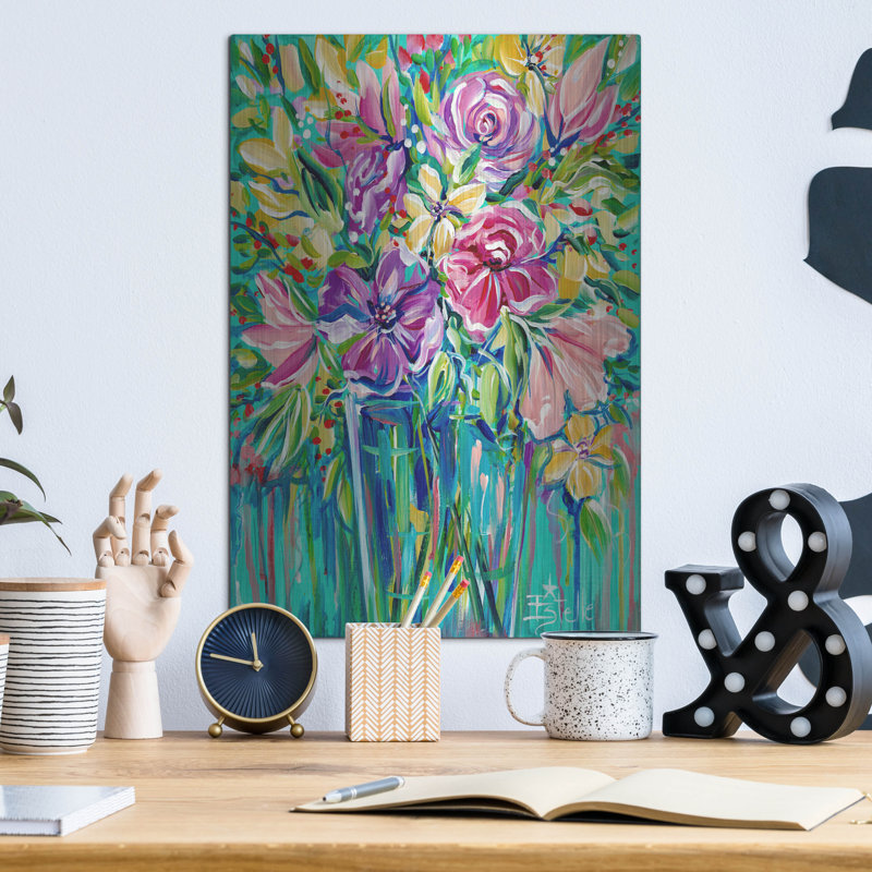 «Flower Gems» par Estelle Grengs, art mural en métal, 24 po x 36 po, H 16 po x l 12 po 