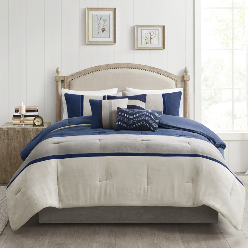 Couette King Blue - Faux daim 7 pièces, taille standard avec coussins décoratifs
