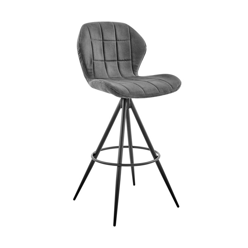 30-Inch Swivel Bar Stool In Charcoal Fabric With Black Finish, Ideal For Modern Kitchens And Bars, Durable And Comfortable Seating Solution