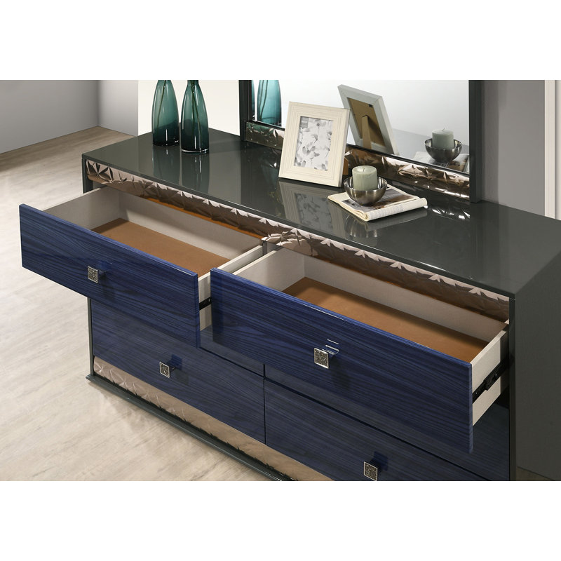 Commode Hartlepool Glam, gris cendré / bleu indigo