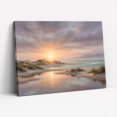 Ensemble de 1 tableau sur toile représentant un coucher de soleil sur la plage