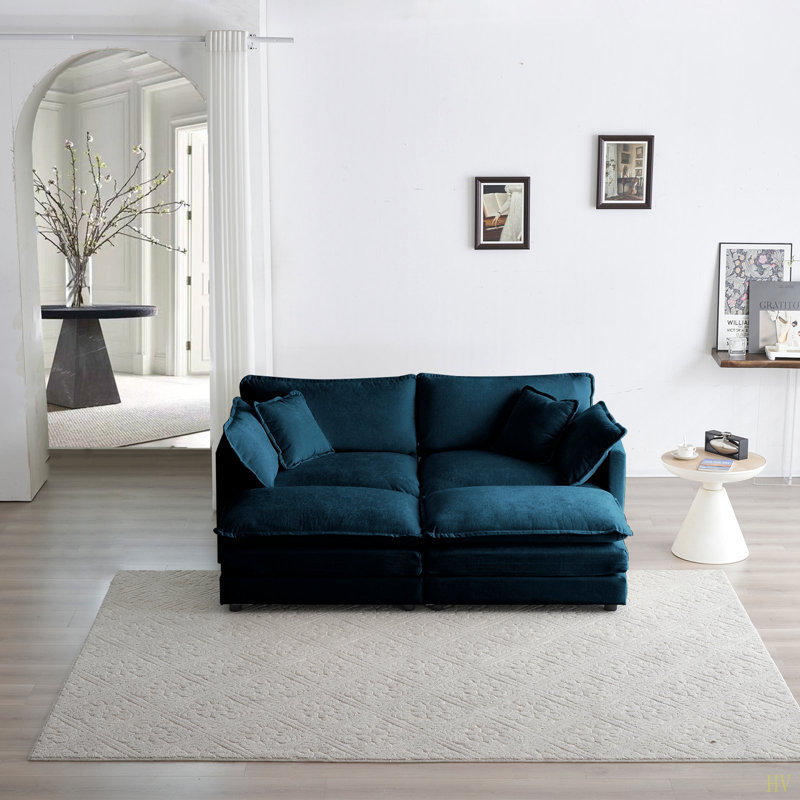 4 - Piece Upholste Sectional Sofa, 1 - Piece Of 2 Seater Sofa And 2- Piece Of Ottomans , 2 Seater Loveseat Lounge With Ottomans Chenille
