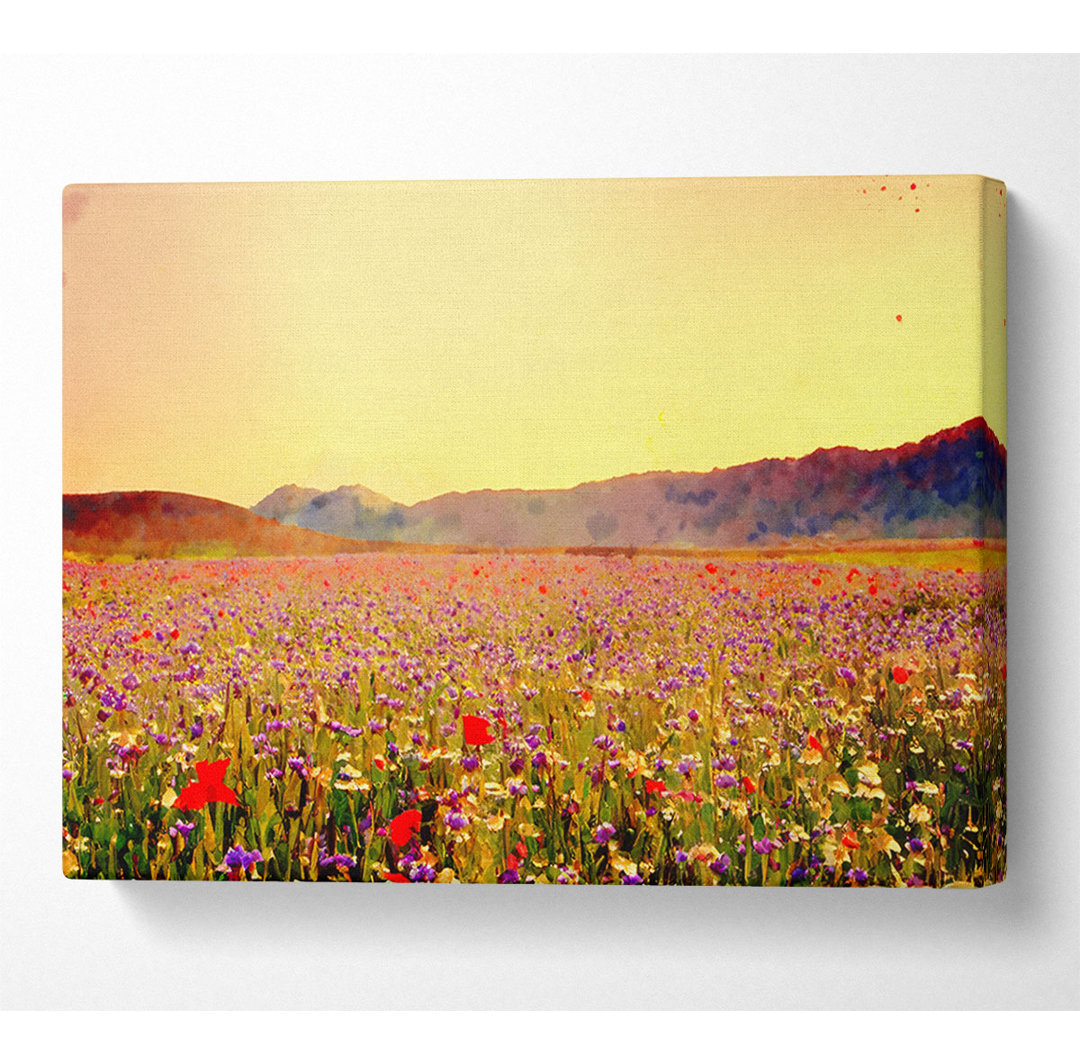 Sunny Field Of Beautiful Wild Flowers - Leinwanddrucke auf Leinwand