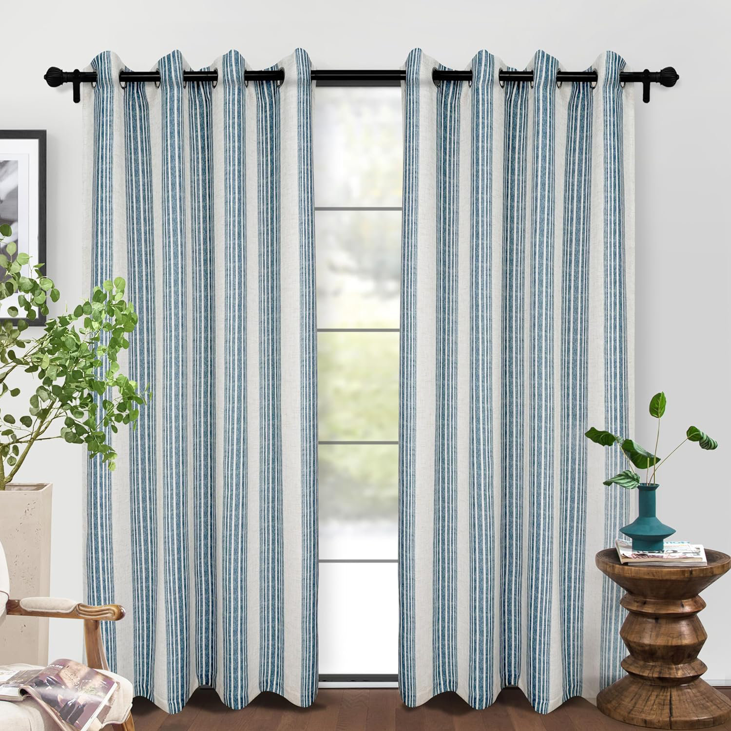 Blue Nile Mills Semi-Blackout Curtains – Solid Blue, Grommet Panels, Room Darkening, Polyester